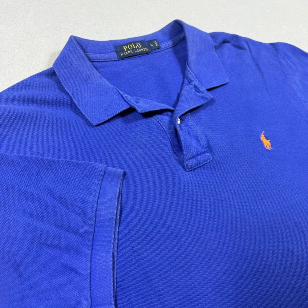 Polo Ralph Lauren Mens Royal Blue Orange Pony Cotton Pique Polo Shirt Large